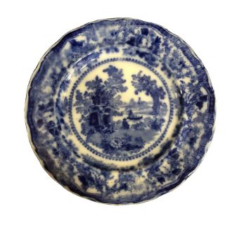 Flow Blue Antique Dinner Plate 9” Fairy Villas W.  Adams & Sons England 1890 