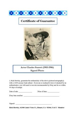 Charles Durango Starrett Cowboy Actor The Durango Kid Signed Vintage Photo 2