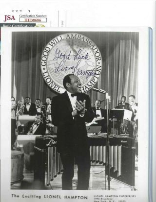 Lionel Hampton Autographed 8x10 Photo Jazz Pianist Bandleader Music Jsa