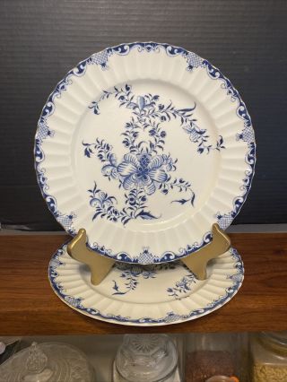2 Royal Worcester Mansfield Blue 10 - 3/4 " Dinner Plates Floral White Gold -