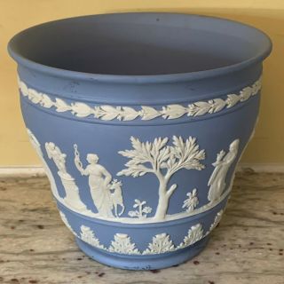 Wedgwood Planter Cache Pot Vase Jasperware Blue 4 1/2 X 5 ".