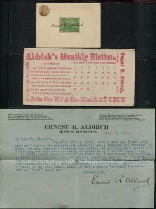 Ernest R.  Aldrich Ca 1913 Advertising Blotter & Revenue Photo Card