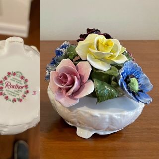 Vintage Porcelain Radnor Bone China Flowers In Vase Bouquet England Antique