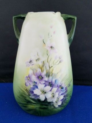 Bavaria Germany Hand Painted Two Handled Floral Vase 5 " H Vintage