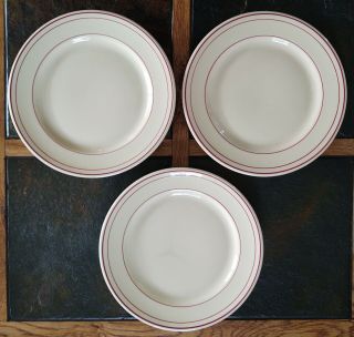 3 Carr China Glo - Tan 9 " Dinner Plates Grafton,  Wv West Virginia Beige Red Stripe