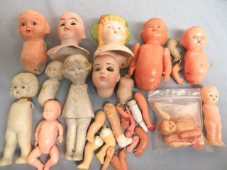 Antique Vintage Doll Parts Repair 38pieces Bodies Heads Bisque Composition All