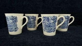 Set Of 4 Staffordshire Liberty Blue Monticello 8 Ounce Mugs - Immaculate