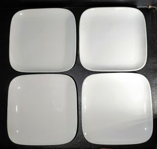 Set Of 4 Pier 1 Luminous Dinner Plates 10 1/4” Square White Porcelain Euc