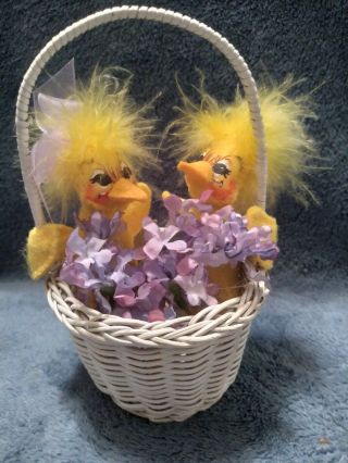 Annalee Baby Ducks In Basket With Purple Flowers - 4 Inch - 2008