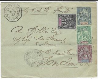 Madagascar Diego Suarez 1893 Uprated 15c Stationery Envelope To London