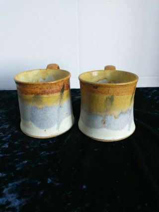 Hand Thrown Studio Art Pottery Coffee Mugs Signed Set Of 4