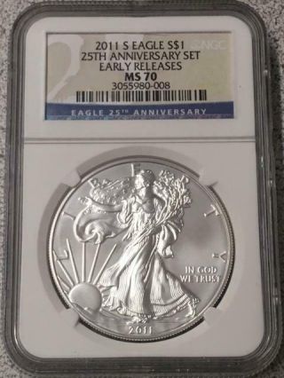 2011 - S Silver Eagle $1 Ngc Ms70 Early Releases 25th Anniversary Set