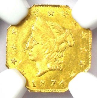 1874 Liberty California Gold Half Dollar 50c Bg - 930 R5 - Ngc Unc (ms) - Rarity - 5