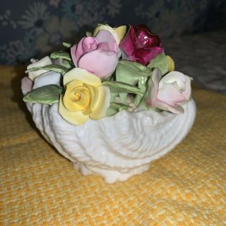 Vintage Coal Port Bone China Bouquet Of Flowers In Seashell Vase Made In England
