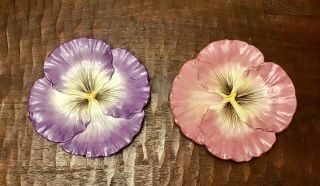 2 Impeccable Fitz & Floyd Purple Pink Pansy Plates Classics Halcyon Flower Shape