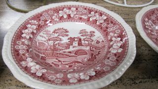 4 SPODE PINK TOWER COUPE CEREAL BOWLS 9 1/4 INCHES.  C1814. 3