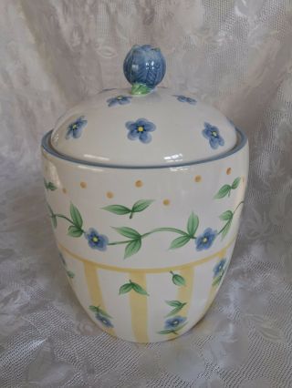 Pfaltzgraff Melissa Blue Yellow Floral Canister Cookie Jar W Lid 6 1/4 " Medium