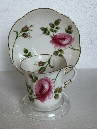 Shelley Fine Bone China Rambler Rose 13671 Tall Cup And Saucer