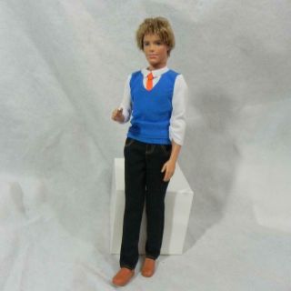 2010 Fashionist Ken Doll Rooted Hair Shirt W Vest Tie Denim Pants Brown Shoes