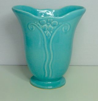 Vintage Mid Century Treasure Craft Ceramic Pottery Turquoise Floral Vase