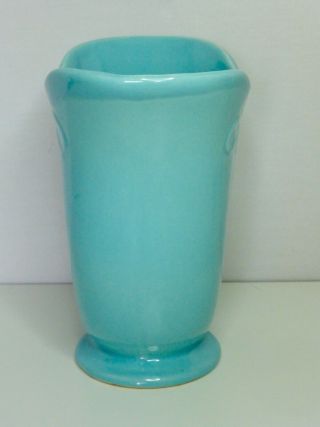 Vintage Mid Century Treasure Craft Ceramic Pottery Turquoise Floral Vase 2