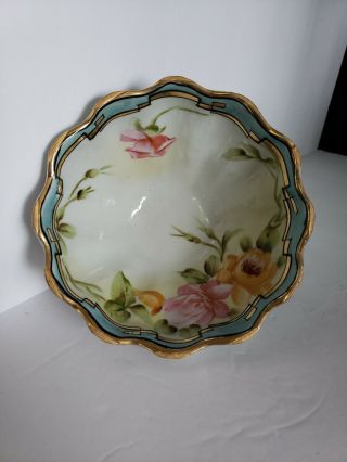 Vintage Nippon Hand Painted Footed Bowl Appx 3 - 1/4 X 6 - 1/4 Inches Gold Trim
