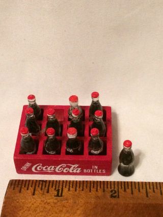 Miniature Dollhouse Coca Cola Wooden Crate & 12 1 " Bottles Doll Size Barbie Coke