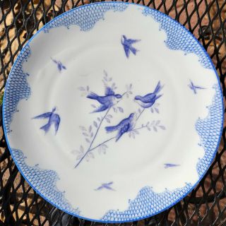 Antique Prussia Royal Rudolstadt Blue/white Swallow Bird 9.  5 " Plate - B Crown Mark