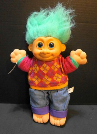 Russ Berrie Troll Doll Teal Hair Pink Sweater Jeans 2358 Vintage