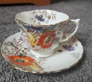 Aynsley Multi Color Flowers Bone China Cup And Saucer L508