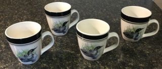 Set Of 4 Folkcraft Loon Lake Scotty Z Stoneware Mugs Cups Ducks