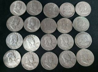 Roll Of 20 Franklin Half Dollars 90 Silver Various And Years