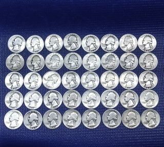 Roll 40 Silver Coins Washington 25 Cents Qtrs 1940 1941 1942 1943 44 45 46 47 48