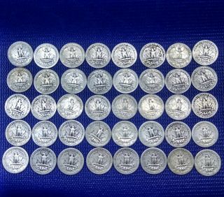 Roll 40 Silver Coins Washington 25 Cents Qtrs 1940 1941 1942 1943 44 45 46 47 48 2
