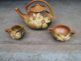 Roseville Clematis Art Pottery 5s Coffee/tea Set Teapot Sugar Creamer Set