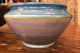 Hand Thrown Pottery Stoneware Bowl Stunning Blue Artist Signed 4”x5.  5”