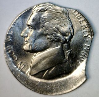 1980 2 Error Jefferson Nickel Off Center,  Double Clipped Bu,  Coin O/c Nr
