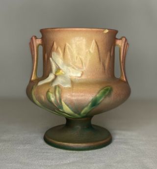 Antique Roseville Pottery Pink Iris Vase 130 - 4