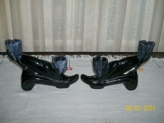 Two Signed Anna Van Briggle Black Lava Drip Glaze Double Candle Holders