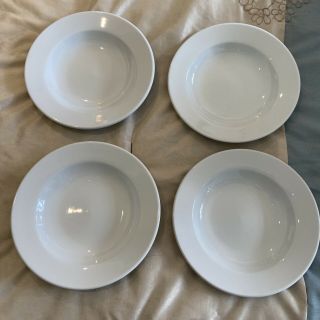 Set Of 4 Williams Sonoma White Dinnerware Rimmed Soup Pasta Bowls - 9 "