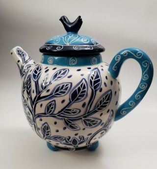 Bluebird By Outi Teapot Ceramic 8” footed raised design 2