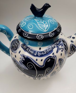 Bluebird By Outi Teapot Ceramic 8” footed raised design 3