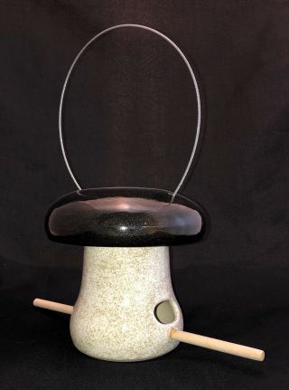 Hand - Crafted Pottery “mushroom” Bird Feeder,  White With Black Lid (0002)