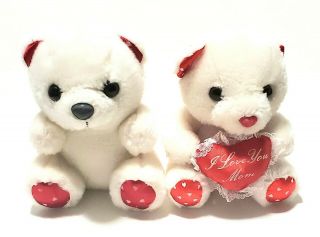 White Plush Teddy Bear Red Heart I Love You Mom Valentines Stuffed Animal Bundle
