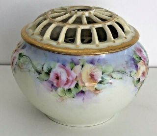Rs Germany Porcelain Vase With Floral Flower Frog Top Hand Painted