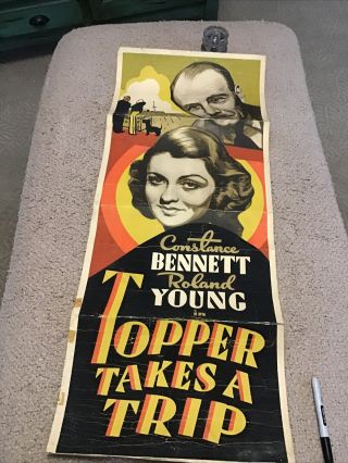 Vintage Movie Poster Insert Orig 14x36 1938 Topper Takes A Trip Art Retro Bea