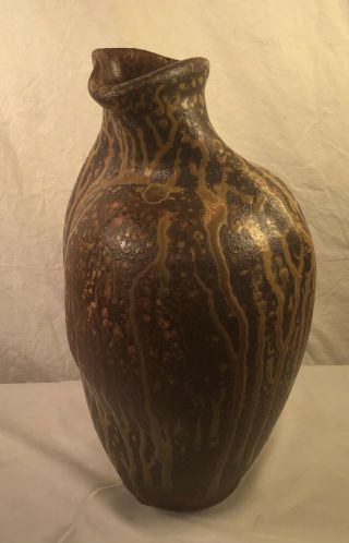 Studio Art Pottery Stoneware Vase Hand Thrown Heavy Drip Glaze Signed