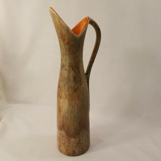 Studio Art Pottery Glazed Pitcher/vase Brown Green 14.  5 In Signed “hc 83”