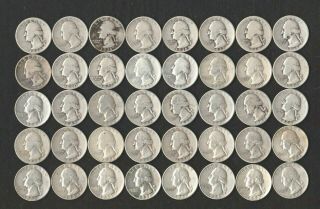 1932 - 1964,  90 Silver,  One Roll Washington Quarters,  All Different Dates For Set