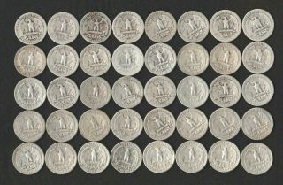 1932 - 1964,  90 Silver,  One Roll Washington Quarters,  All Different dates for set 2